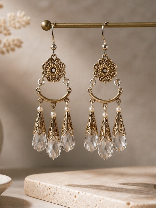 Bijoux Bar Jewelry - Teardrop Chandelier Earrings with Drop Accents